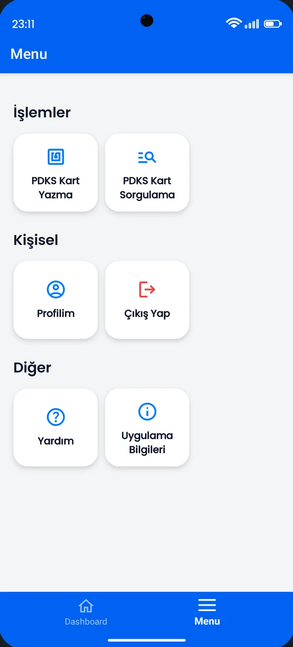 Yetkin Mobile Partner menu: attendance card writing and lookup (Turkish interface)