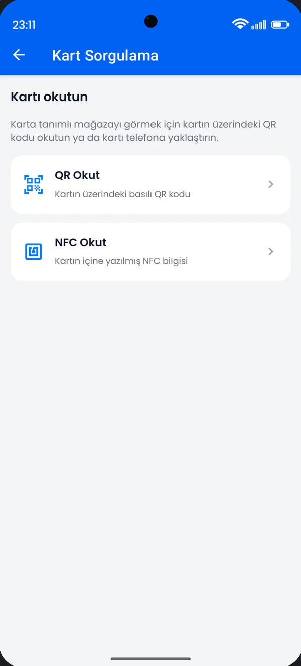 Card lookup screen (Turkish interface)